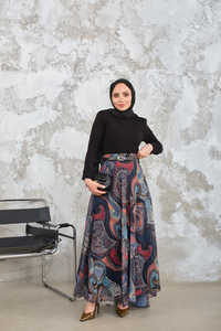 Kemerli Şifon Etek Saks Mavi