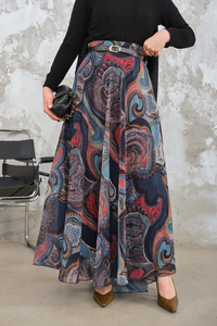 Kemerli Şifon Etek Saks Mavi