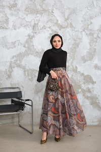 Kemerli Şifon Etek Yağ Yeşil