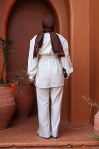 Kemerli Tokalı Takım Ekru