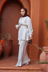 Kemerli Tokalı Takım Ekru