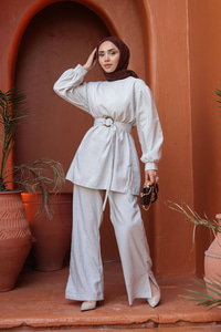 Kemerli Tokalı Takım Ekru