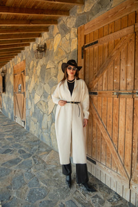 Kemerli Triko Ceket Bej