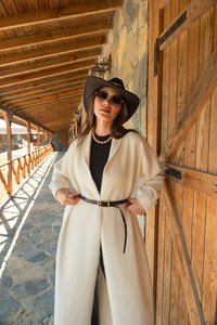 Kemerli Triko Ceket Bej