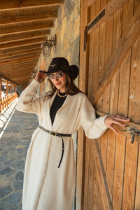 Kemerli Triko Ceket Bej