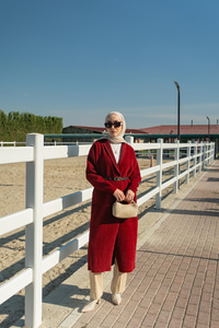 Kemerli Triko Ceket Bordo