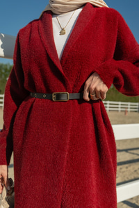 Kemerli Triko Ceket Bordo