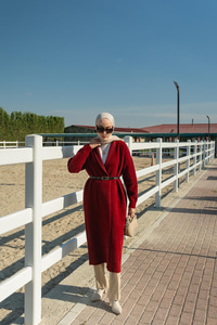 Kemerli Triko Ceket Bordo