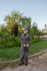 Kemerli Triko Ceket Füme