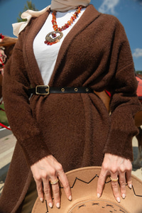 Kemerli Triko Ceket Kahverengi