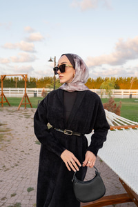 Kemerli Triko Ceket Siyah