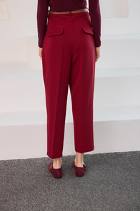 Kemerli Yüksek Bel Kumaş Pantolon Bordo