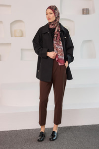 Kemerli Yüksek Bel Kumaş Pantolon Kahverengi