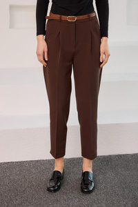 Kemerli Yüksek Bel Kumaş Pantolon Kahverengi