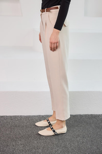 Kemerli Yüksek Bel Kumaş Pantolon Krem