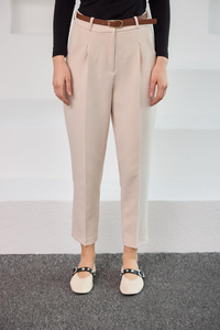 Kemerli Yüksek Bel Kumaş Pantolon Krem