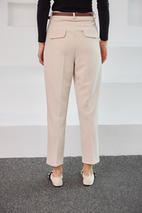 Kemerli Yüksek Bel Kumaş Pantolon Krem