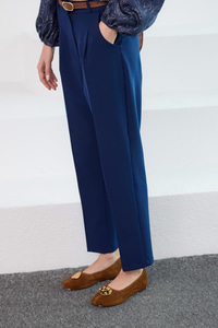 Kemerli Yüksek Bel Kumaş Pantolon Lacivert