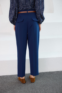 Kemerli Yüksek Bel Kumaş Pantolon Lacivert