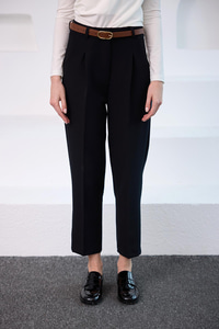 Kemerli Yüksek Bel Kumaş Pantolon Siyah