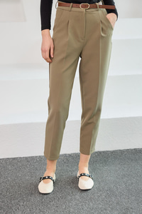 Kemerli Yüksek  Bel Kumaş Pantolon Yeşil