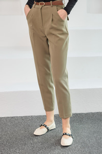 Kemerli Yüksek  Bel Kumaş Pantolon Yeşil