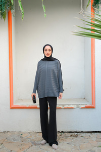 Kendinden Çizgi Desen Tunik Füme