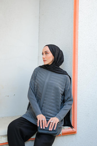 Kendinden Çizgi Desen Tunik Füme