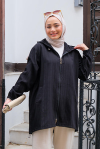 Kendinden Çizgili Hırka Siyah