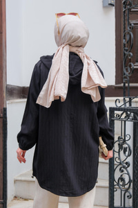 Kendinden Çizgili Hırka Siyah