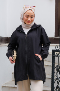 Kendinden Çizgili Hırka Siyah