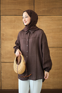 Kendinden Desenli Bel Bağlamalı Kahverengi