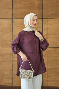 Kendinden Desenli Bel Bağlamalı Mürdüm