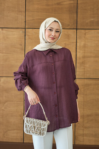 Kendinden Desenli Bel Bağlamalı Mürdüm