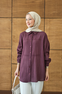 Kendinden Desenli Bel Bağlamalı Mürdüm