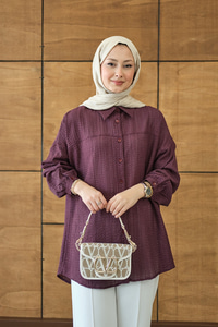 Kendinden Desenli Bel Bağlamalı Mürdüm