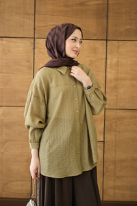 Kendinden Desenli Bel Bağlamalı Yağ Yeşil