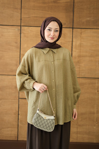 Kendinden Desenli Bel Bağlamalı Yağ Yeşil