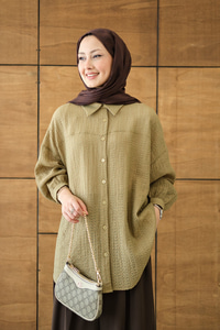 Kendinden Desenli Bel Bağlamalı Yağ Yeşil