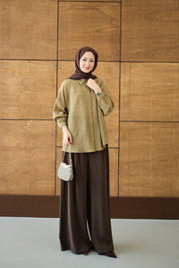 Kendinden Desenli Bel Bağlamalı Yağ Yeşil