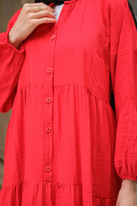 Kendinden Desenli Elbise Kırmızı