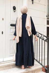 Kendinden Desenli Elbise Lacivert