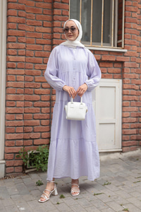 Kendinden Desenli Elbise Lila