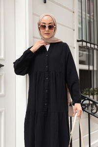 Kendinden Desenli Elbise Siyah