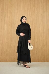 Kendinden Desenli Etekli Takım Siyah