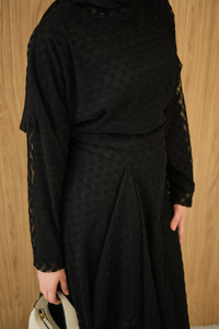 Kendinden Desenli Etekli Takım Siyah