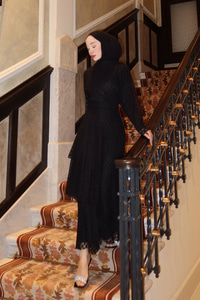 Kendinden Desenli Etekli Takım Siyah