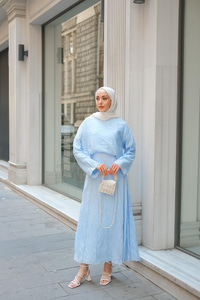 Kendinden Desenli İkili Takım Bebe Mavi