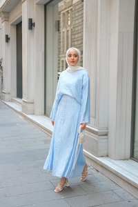 Kendinden Desenli İkili Takım Bebe Mavi