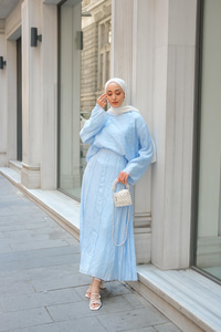 Kendinden Desenli İkili Takım Bebe Mavi